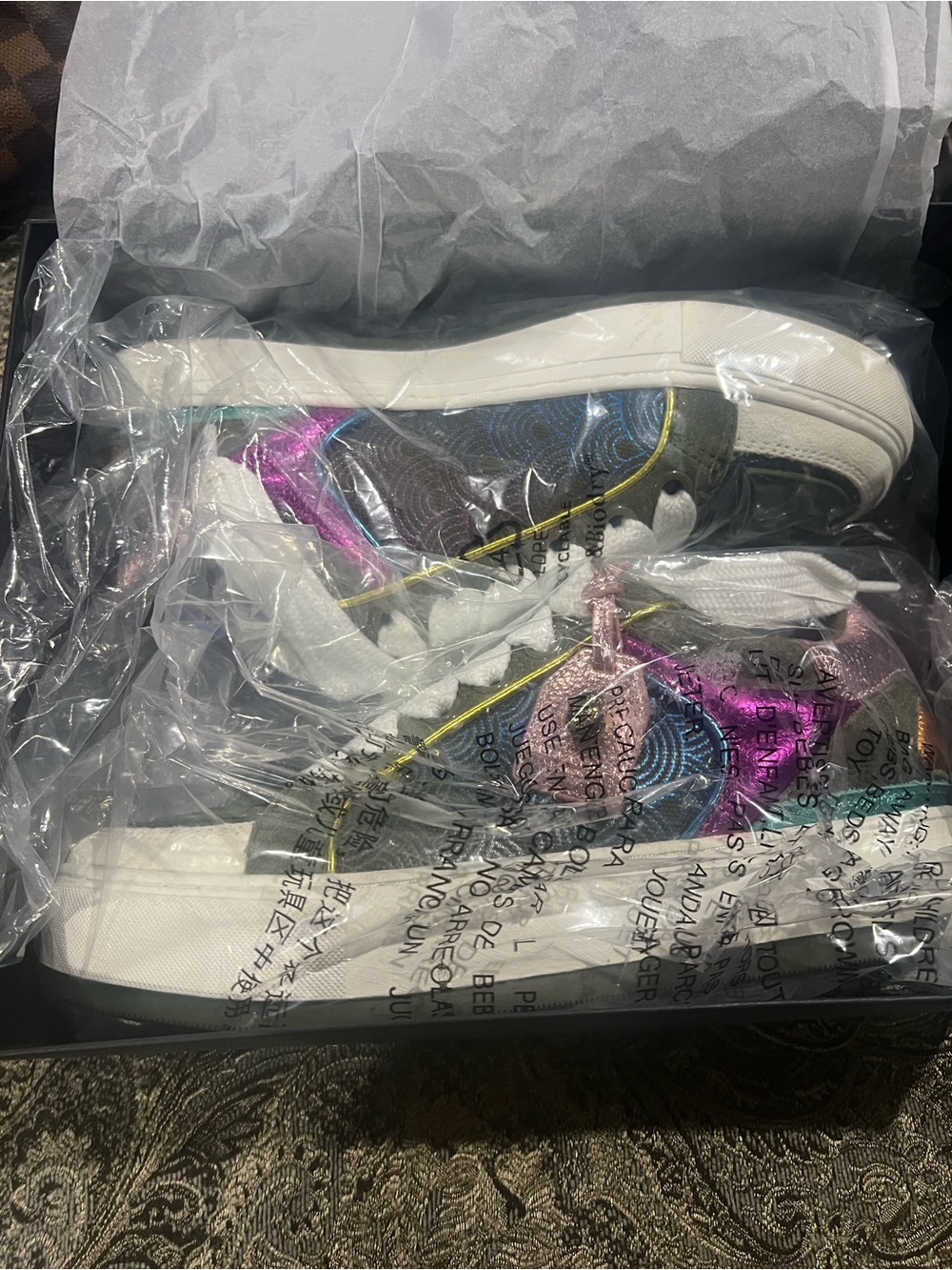 Kurt Geiger Olive Multi Metallic Pink Blue Platform Sneakers - Picture 3 of 6